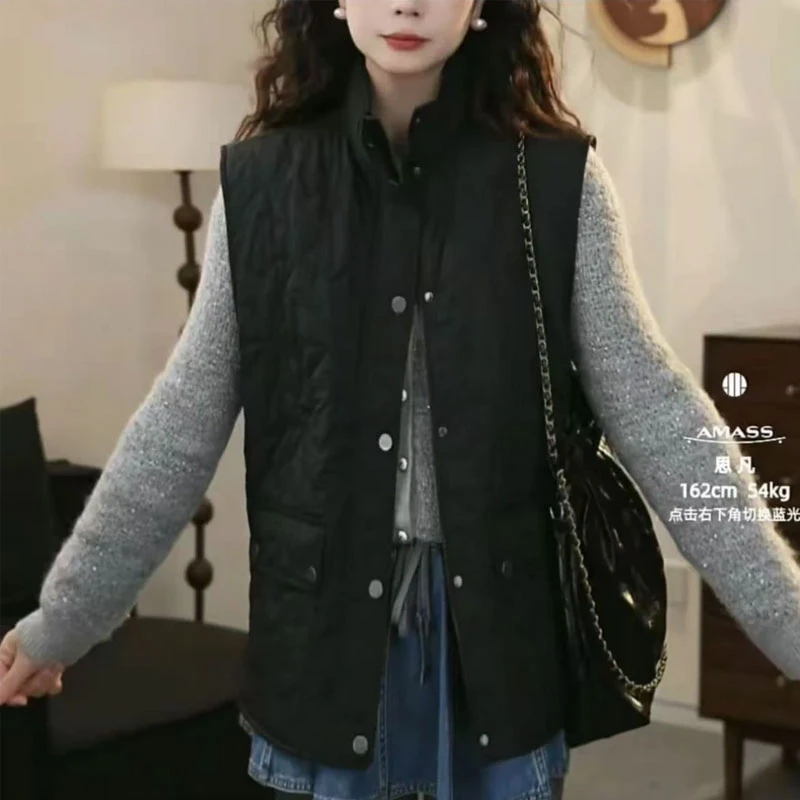AMASS/阿玛施休闲工装风女牛仔立领百搭黑色厚款马夹540071
