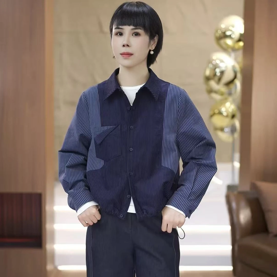 【渲渲推荐】QQ-8801秋季休闲时尚拼接条纹衬衣