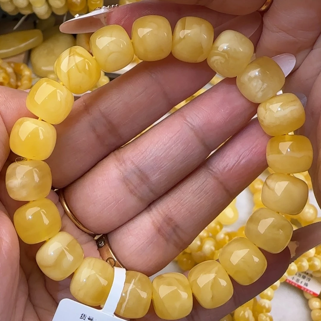 蜜蜡未镶嵌手链白花老型手串