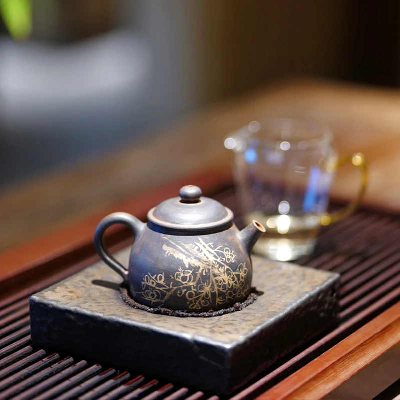 云南建水紫陶泡茶壶潘伟臣精刻精填功夫茶具泡茶壶