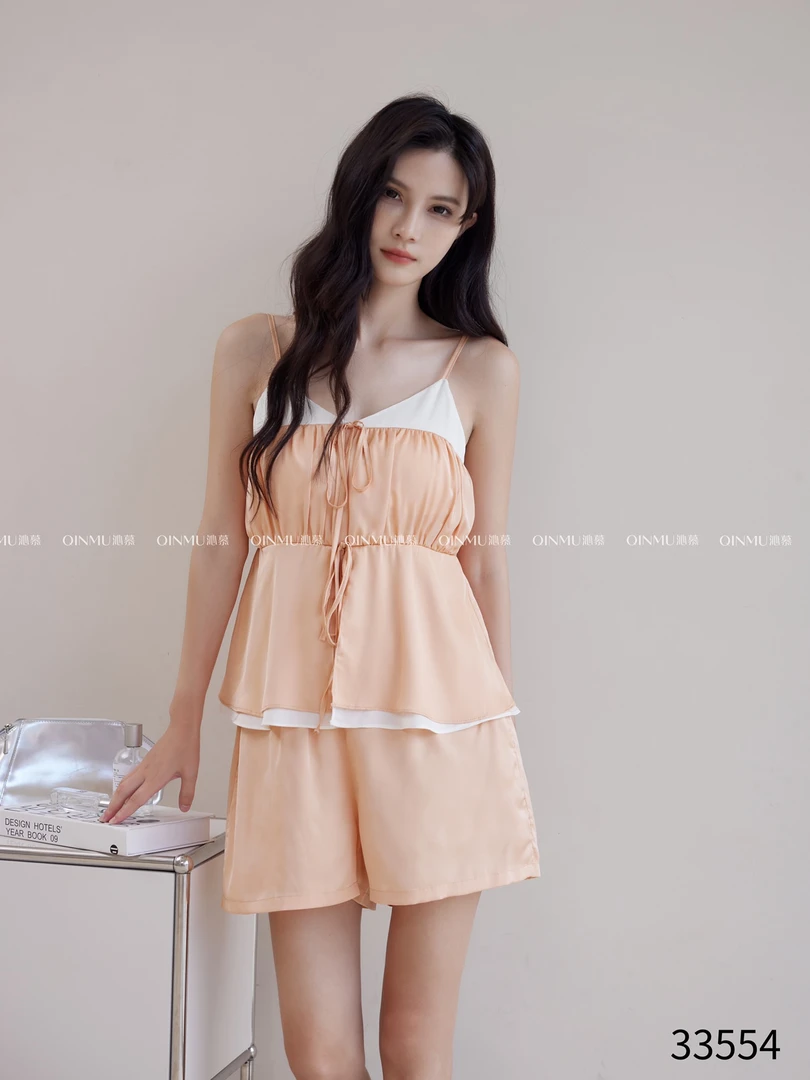 WG品牌女夏款冰雪丝吊带短裤韩版甜美少女外穿宽松舒适大码家居服