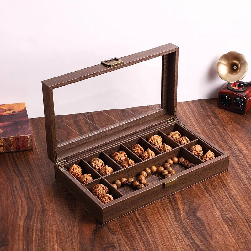 复古木纹皮文玩核桃收纳盒佛珠手串收藏箱狮子头核桃展示盒子