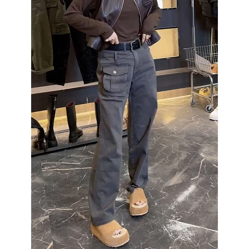 美式工装牛仔裤女2025年秋季新款高腰百搭窄版修身显瘦直筒拖地裤