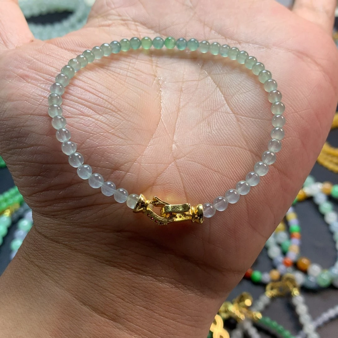 定制翡翠未镶嵌卡3.7高冰飘花小米串