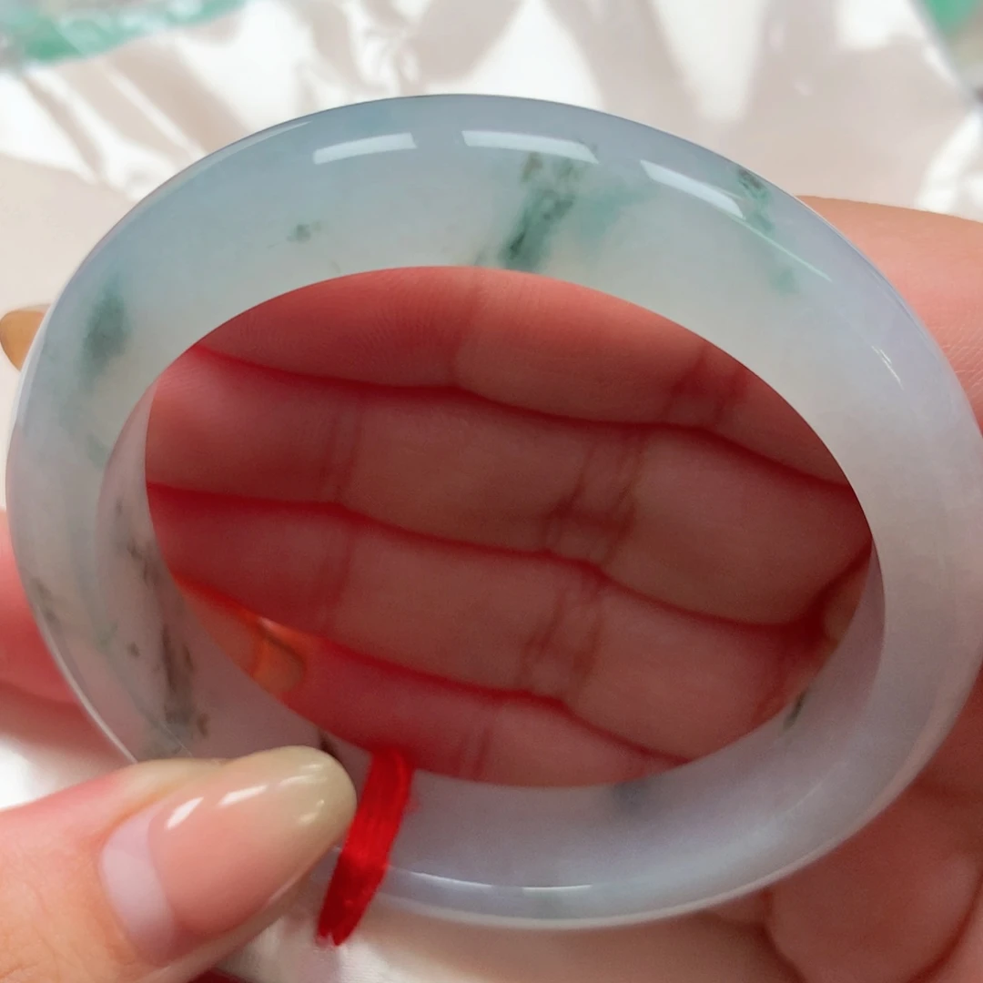 翡翠未镶嵌手镯11冰飘花 水墨画特色镯