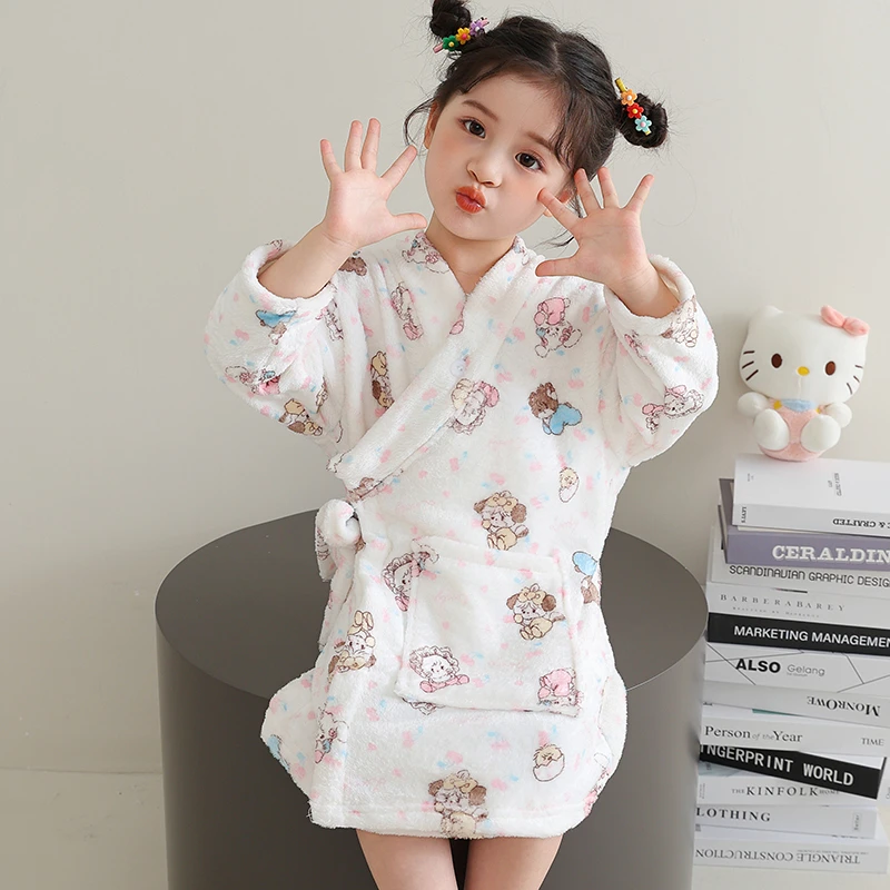 女童睡衣儿童洋气浴袍女孩宝宝冬季加厚款法兰绒家居服秋冬款睡袍