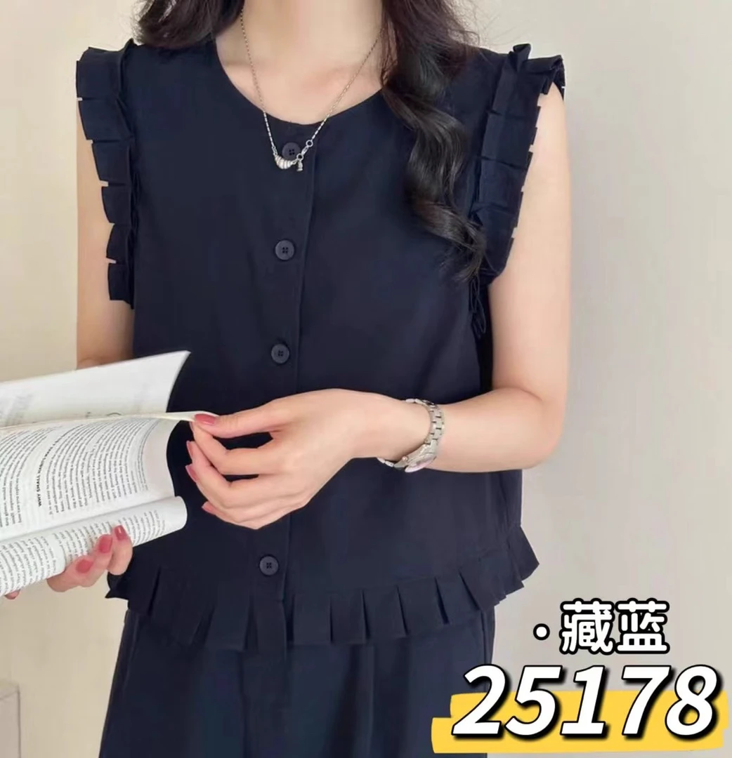 韩系贵气感时尚无袖短上衣休件套女2025夏