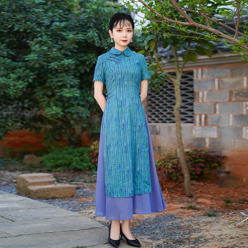 如意风夏季新款日常可穿显瘦复古民国大小姐风中式奥黛旗袍25R590