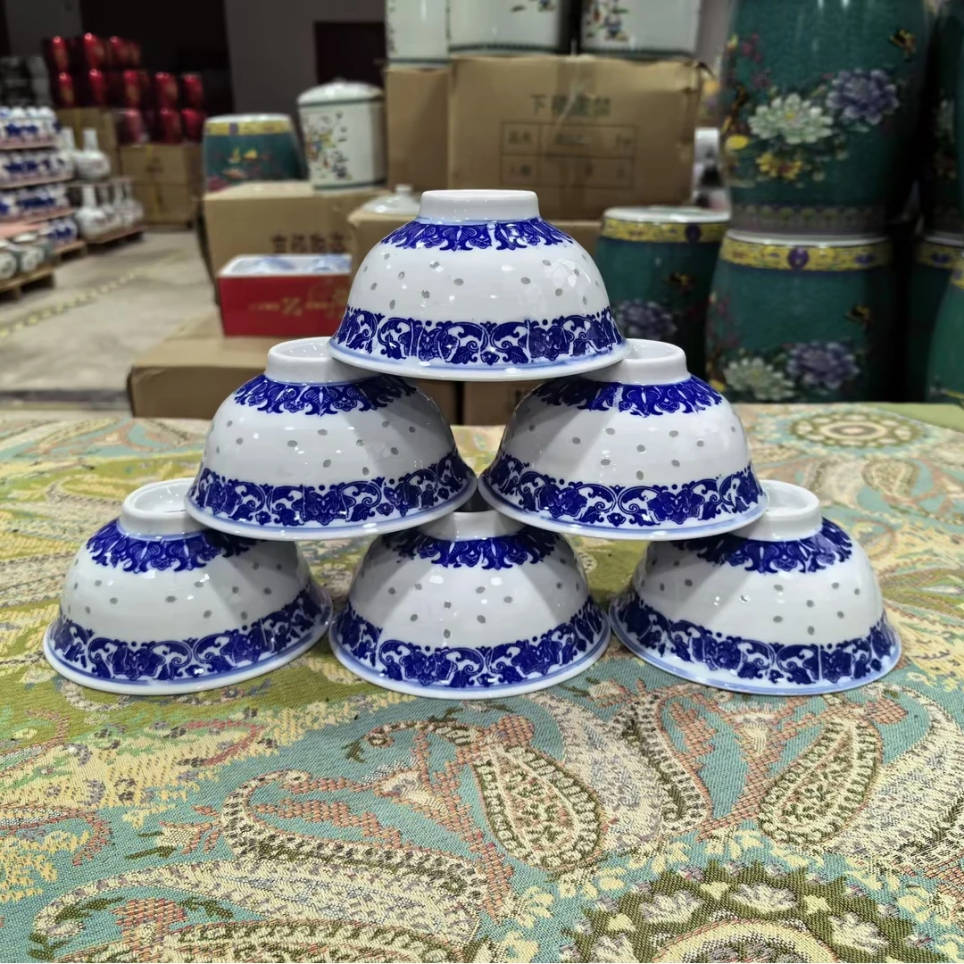 【直径12.5cm】六个景德镇陶瓷青花米饭碗