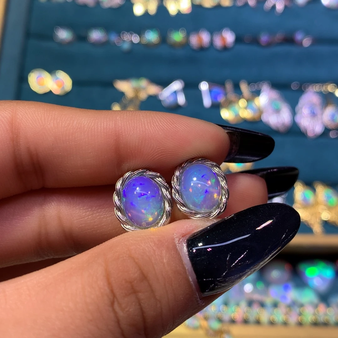 欧泊银S925镶嵌耳饰