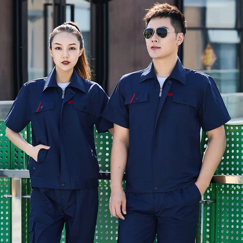 夏季短袖工作服男纯棉轻薄透气吸汗耐磨劳保服工厂服单件上衣定制