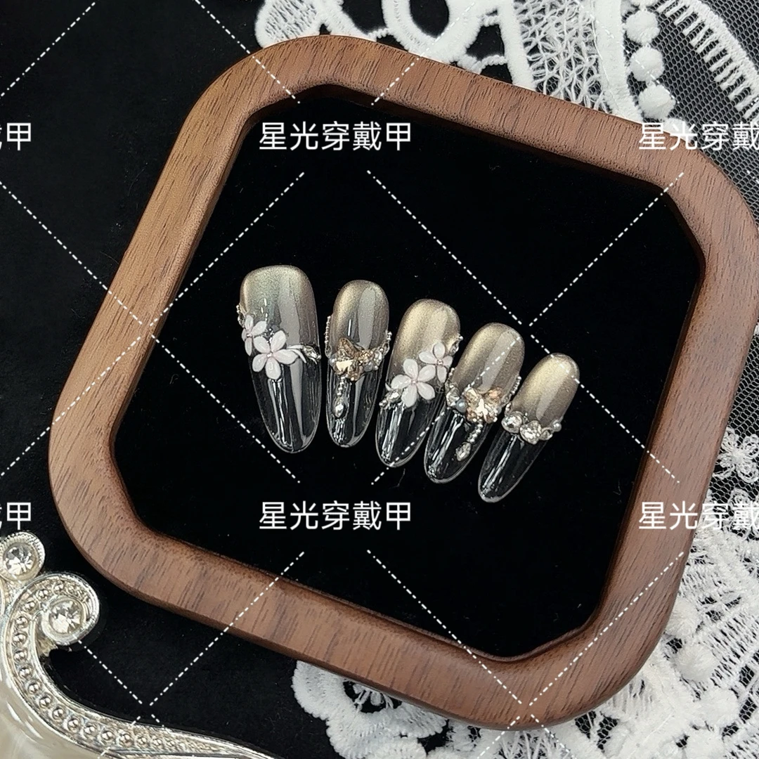 【如梦令】纯手工穿戴甲气质猫眼显白美甲成品可拆卸十片