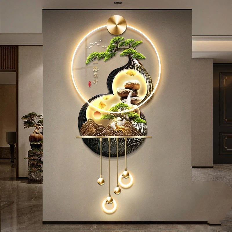 2024年高端新中式玄关装饰画大气葫芦走廊过道挂画入户门立体壁灯