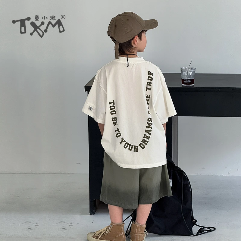 男童套装2025夏季新款韩版男大童短袖T恤中大童半袖夏款两件套