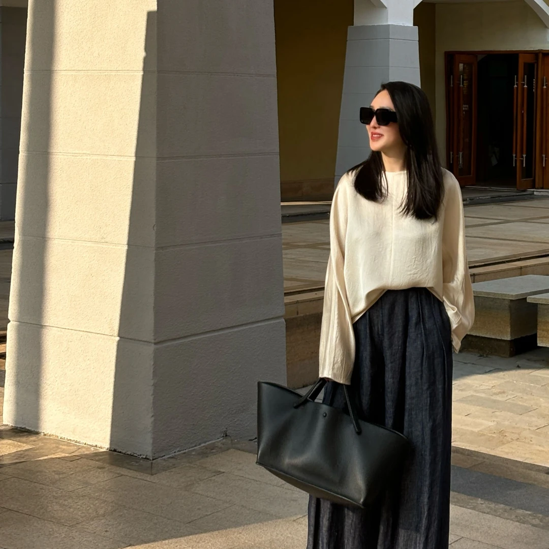 T姐原创精选设计师款休闲时尚长袖衬衫杏色上衣TB42213