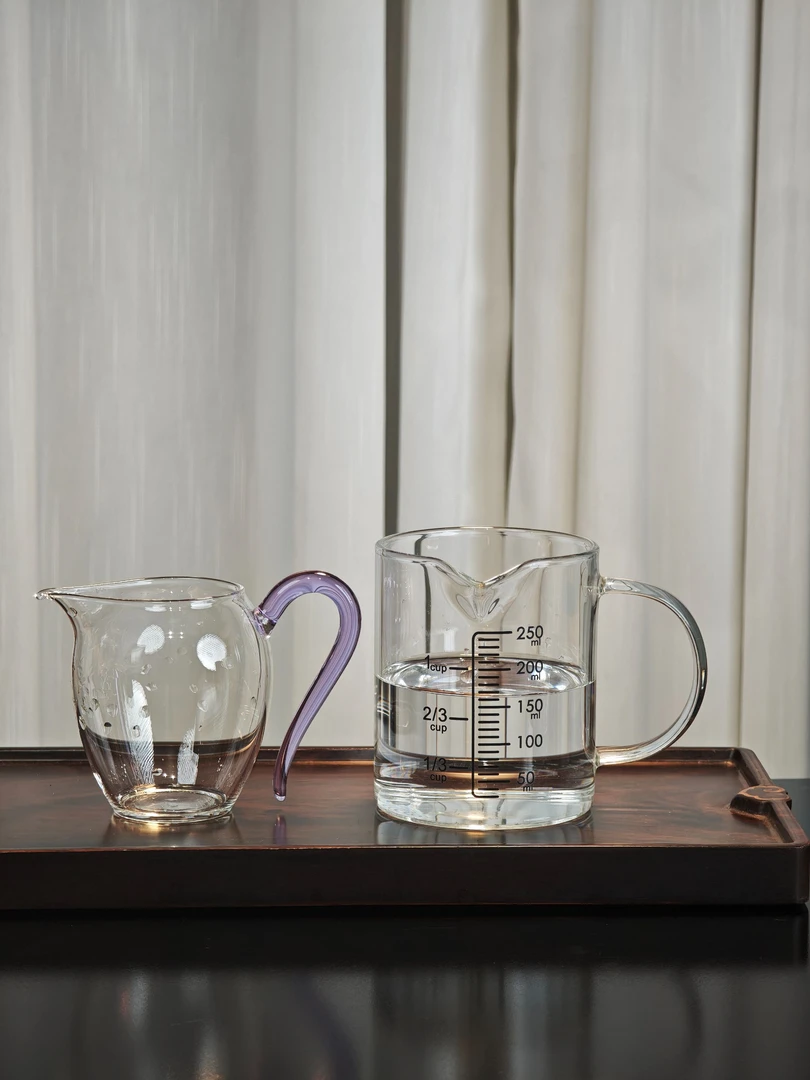 玻璃小公道杯 容量160ml 紫色把柄  分茶器 茶海 高透亮