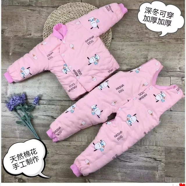 婴幼儿童手工棉花衣背带裤棉袄棉裤分体套装宝宝冬季棉服外出服厚