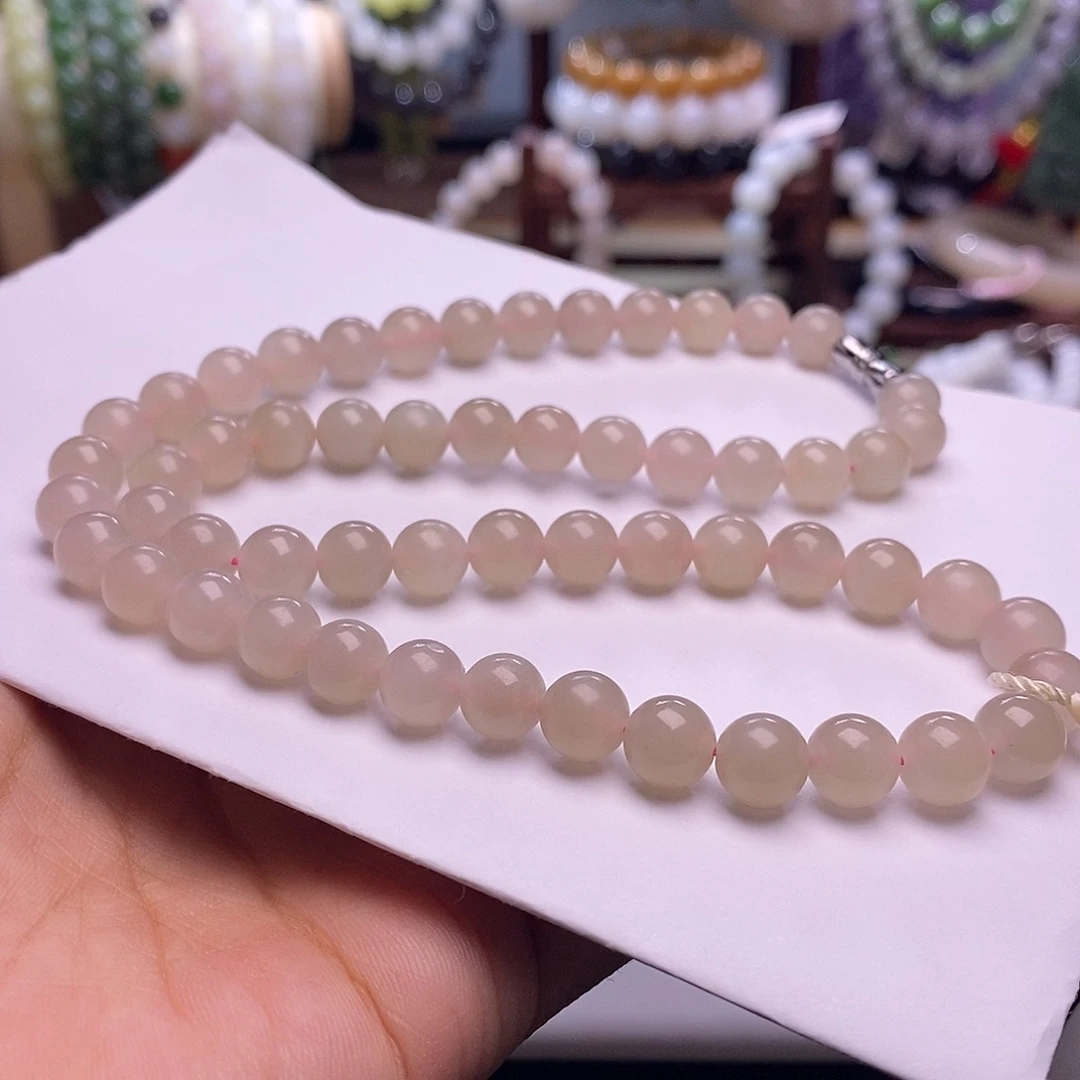 颈饰未镶嵌和田玉清货价老坑料熟藕粉妈妈链8m