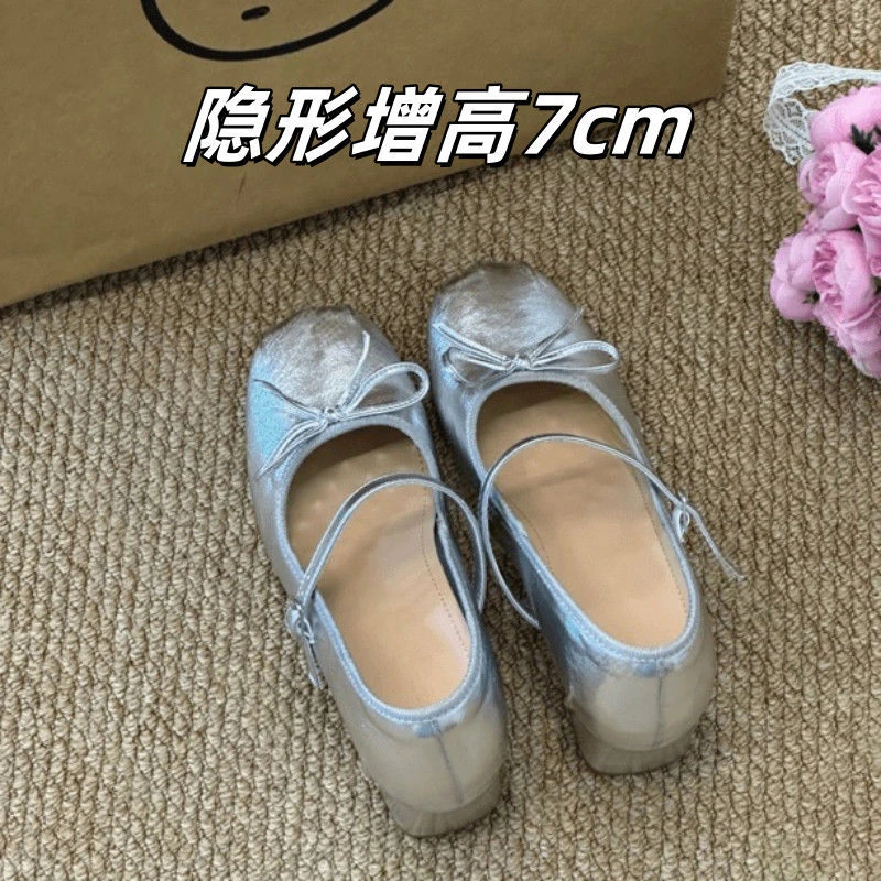 新国潮#内增高7cm芭蕾风一字带软底复古明星同款配裙子气质女鞋