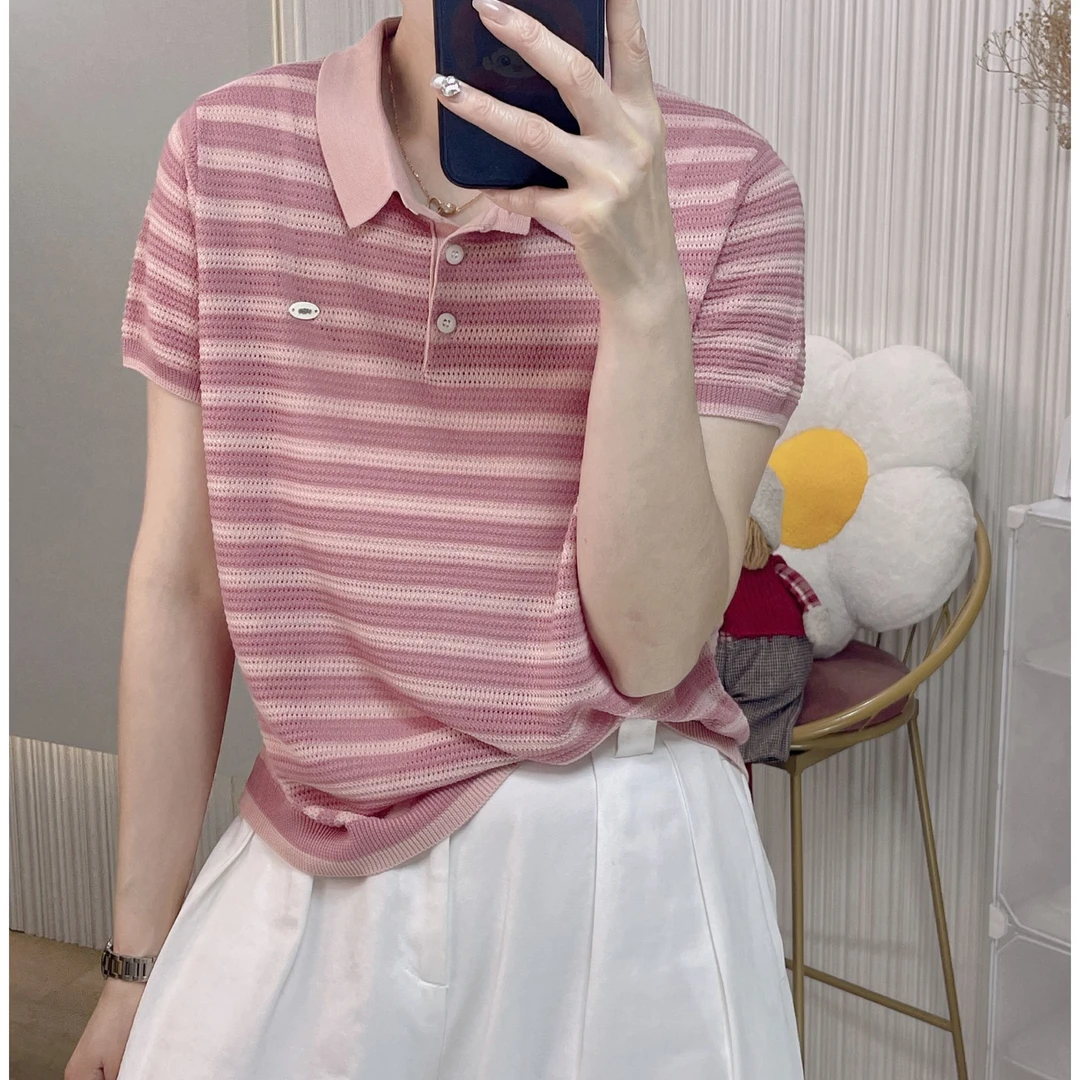 【香嘉怡新品】XJYE320136女士上衣100莱赛尔小翻领套头针织衫夏季