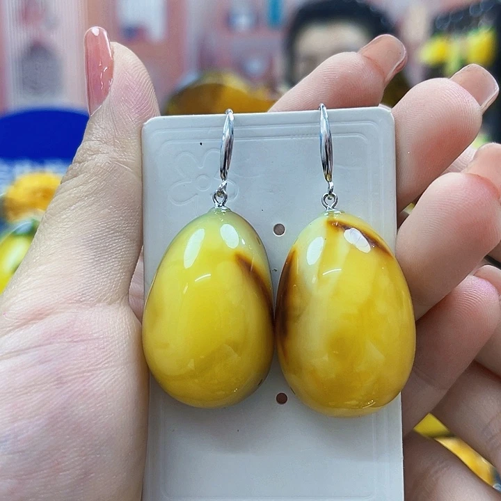 琥珀银S925镶嵌颈饰耳环