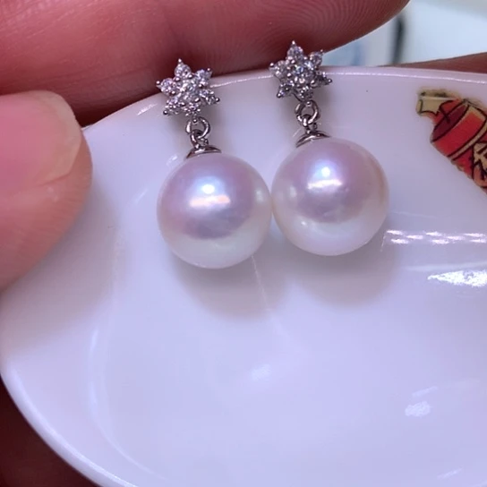 银S925镶嵌耳饰淡水珍珠