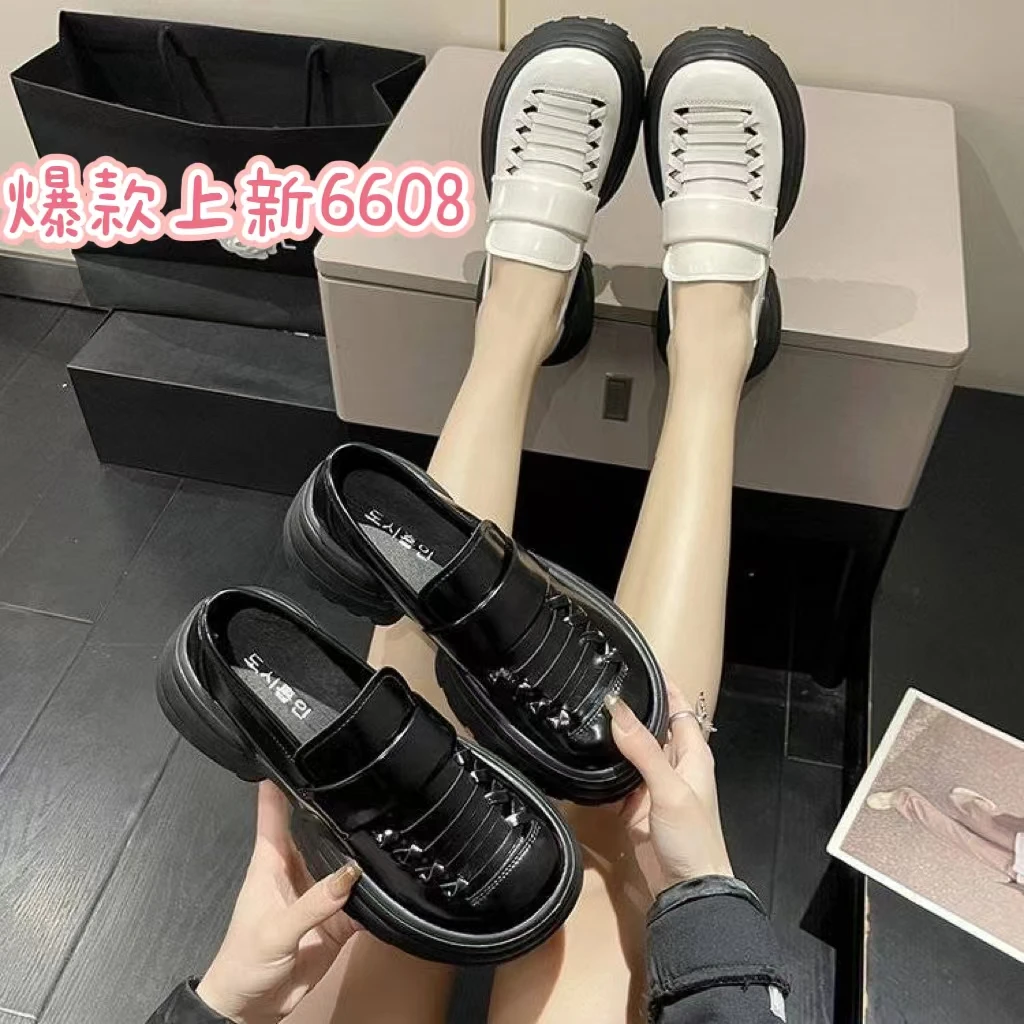 欧歌雅6608乐福鞋粗跟中跟圆头春季黑色休闲厚底夏季深口秋季