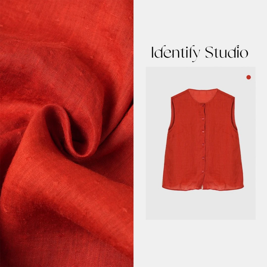 IDENTIFY"初见"夏季新款经典百搭翻领苎麻无袖马甲上衣25SS