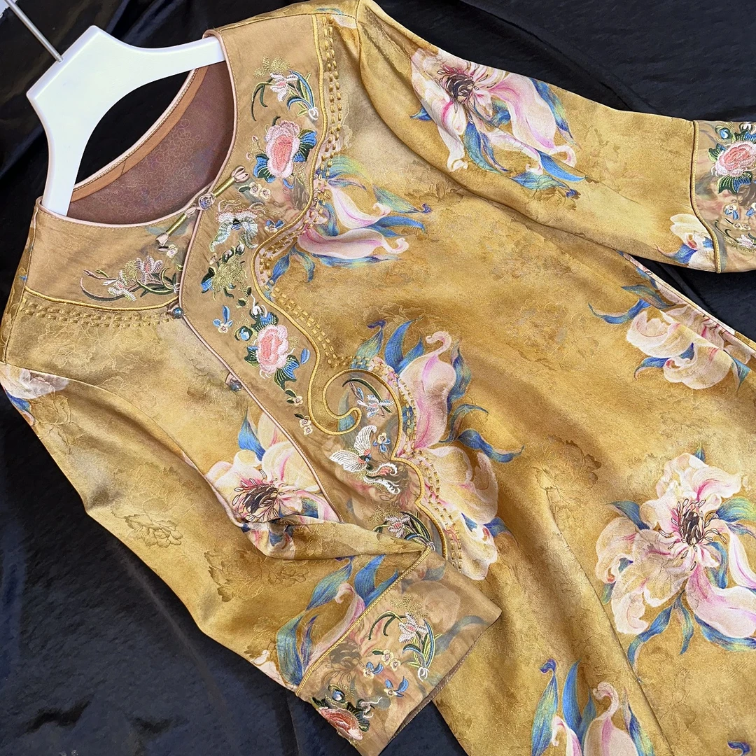 0205-夏季新款【黄百合】女士气质百搭长款圆领小个子度假连衣裙