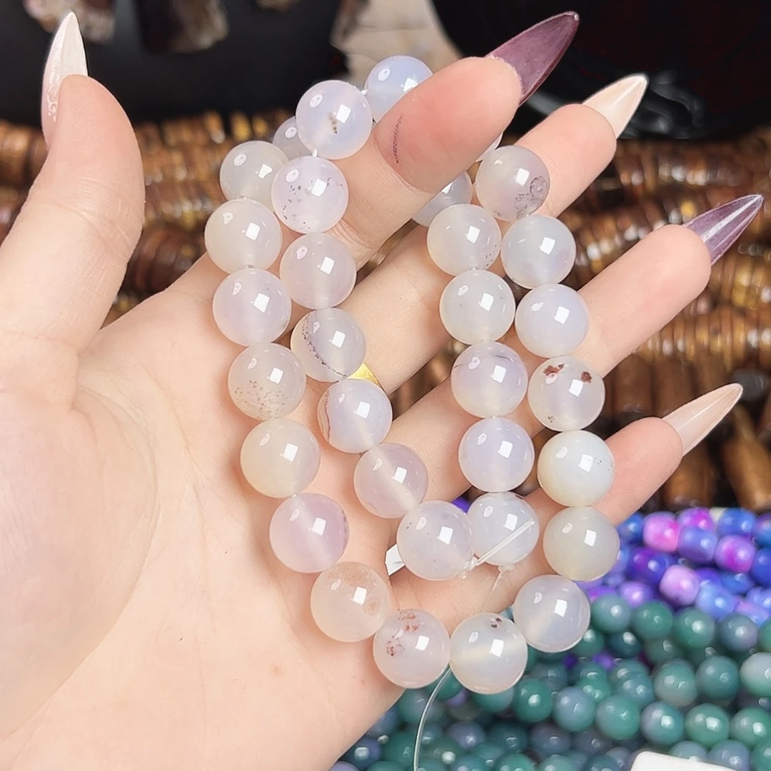 玛瑙/玉髓合金珠宝半成品a259 12.2m 荔枝冻飘花圆珠一条