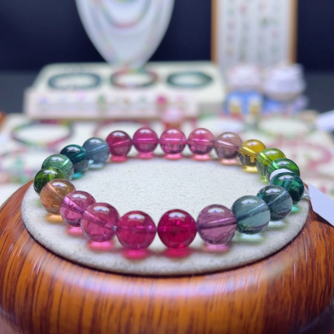 碧玺手链未镶嵌9mm色标彩虹