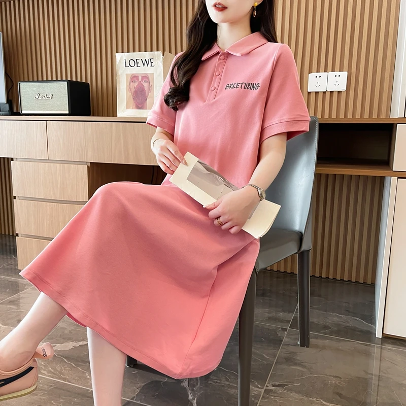 POLO领连衣裙女夏季爆款宽松时尚高级感气质百搭长款过膝收腰裙子