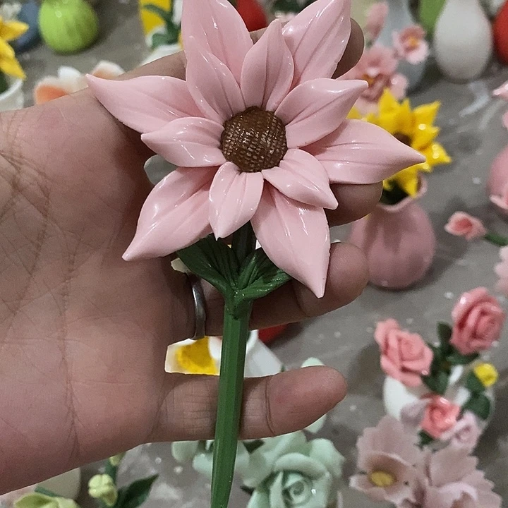 瓷片纯手工陶瓷花摆件瑕