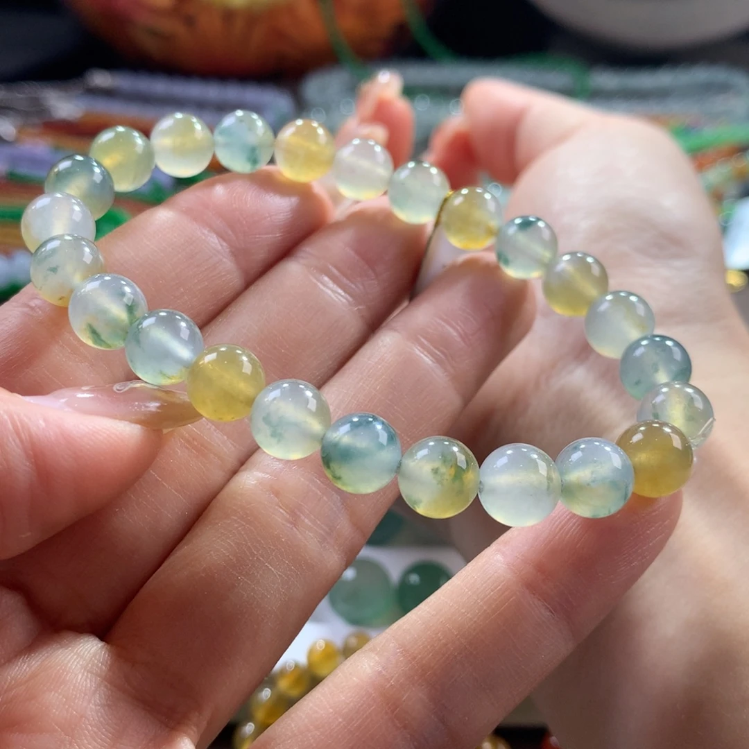 翡翠未镶嵌手链冰黄加绿复古风卡8