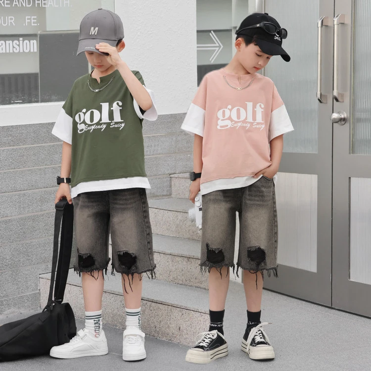 PEPCO/小猪班纳儿童夏季休闲中大童ol潮流T恤撞色宽松韩版短袖