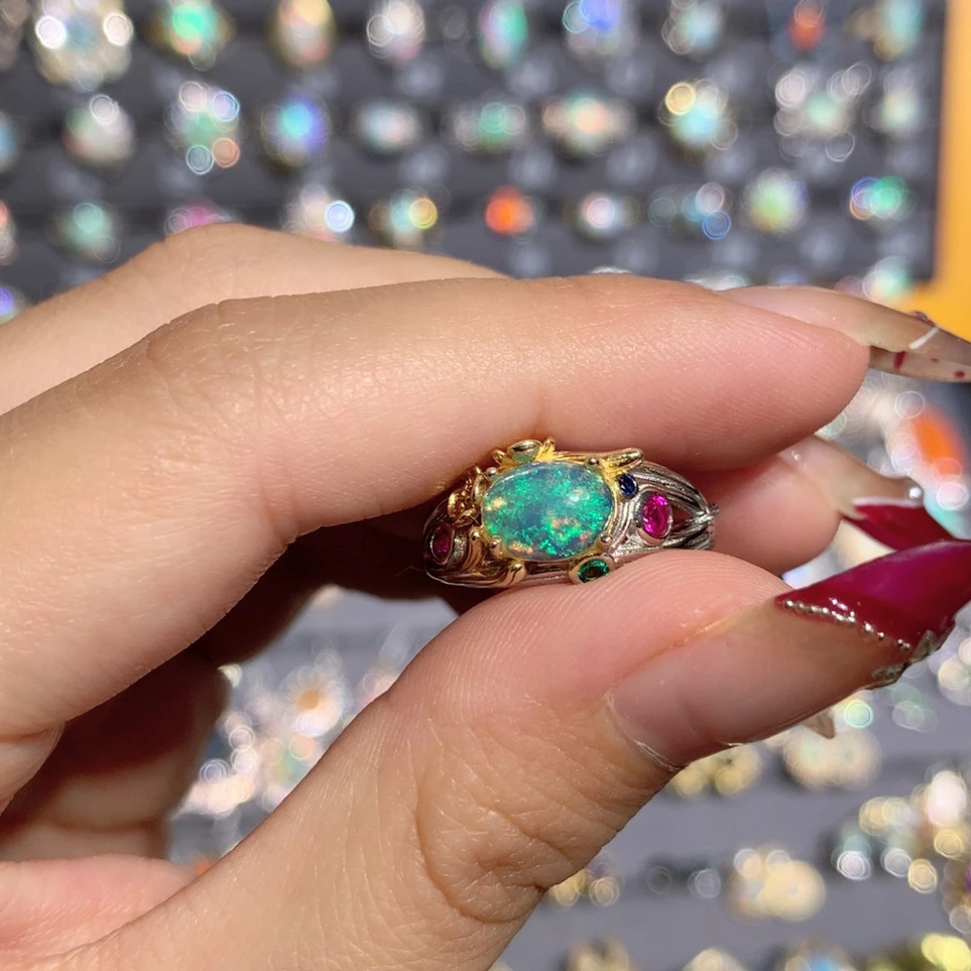 欧泊银S925镶嵌欧泊戒指y