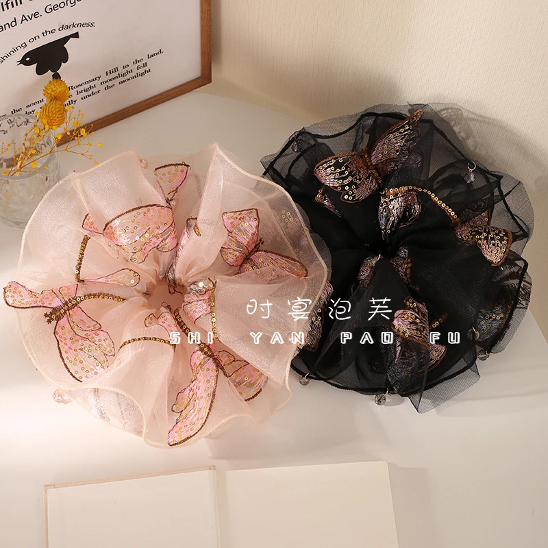 【薄雾蜻蜓】气质仙气竹节蜻蜓轻纱发饰原创设计温柔褶皱大肠发圈女