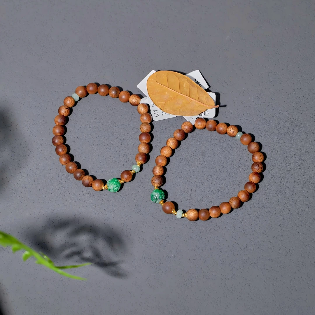 沉香【歪歪】沉香圆珠翡翠DIY手串（卡6-7）（多样性发一）XB-J4408