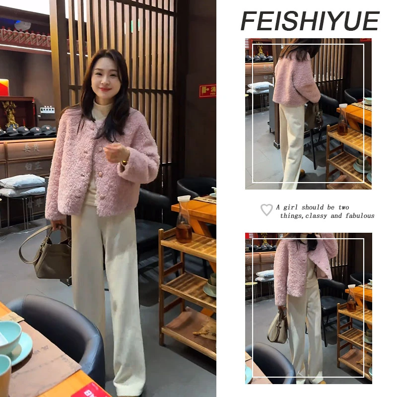 温柔系穿搭女2025新款韩版气质长袖保暖外套休闲裤两件套