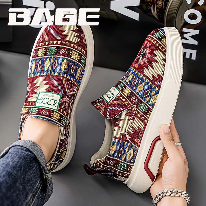 八哥红色男鞋青少年小众原创印花一脚蹬爆款运动防滑透气低帮板鞋