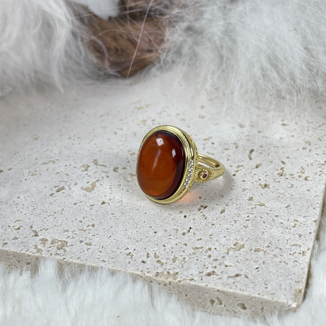 和乐珠宝天然缅甸血珀戒指开口时尚百搭潮流设计