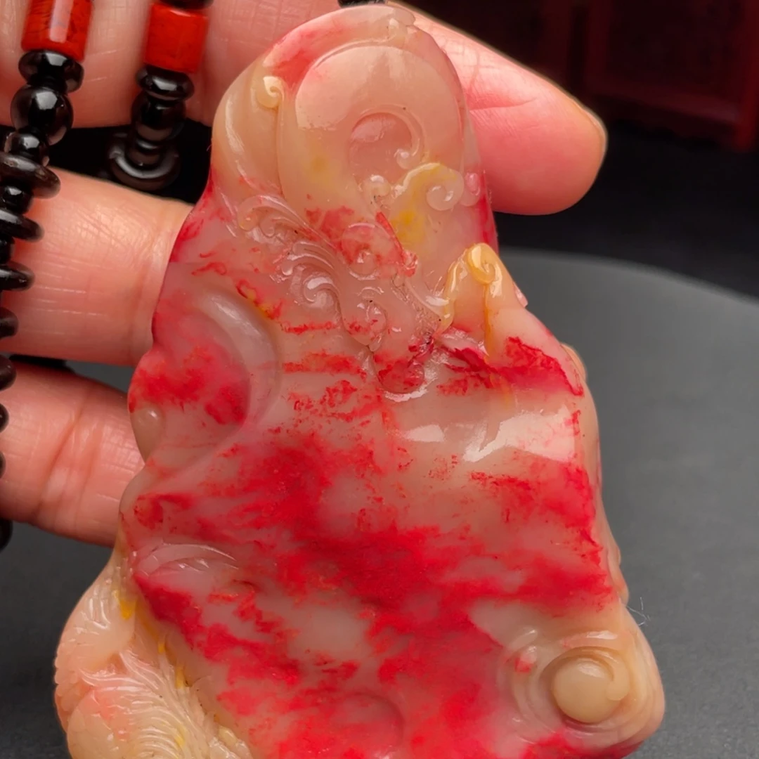鸡血石鸡血石手把件摆件