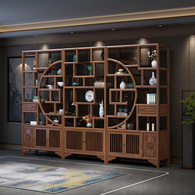 新中式博古架实木展示柜置物架书架客厅隔断中式仿古多宝阁茶叶架