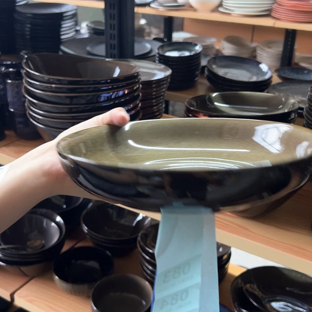 新骨瓷083微瑕麟彩灰9寸深盘