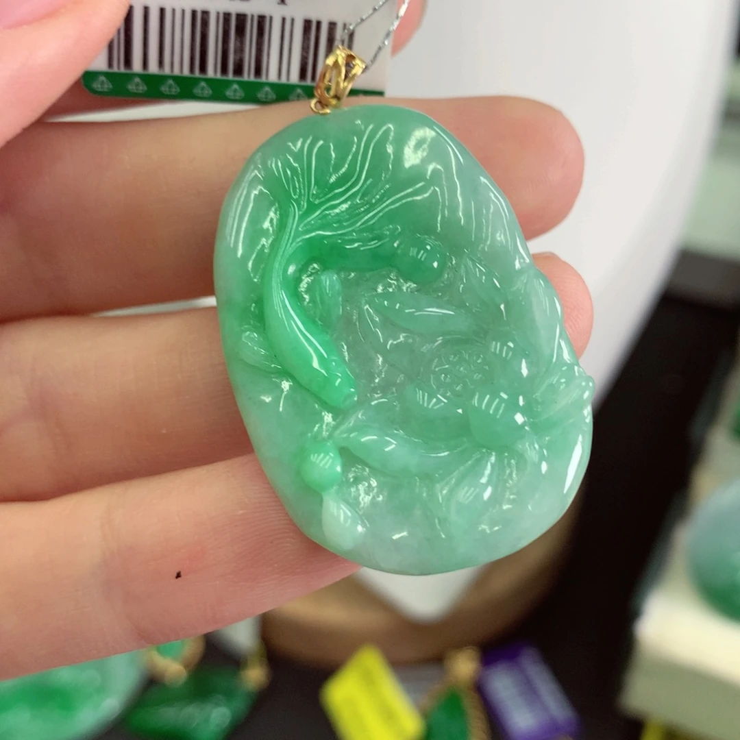 翡翠18K金镶嵌吊坠(不含链)