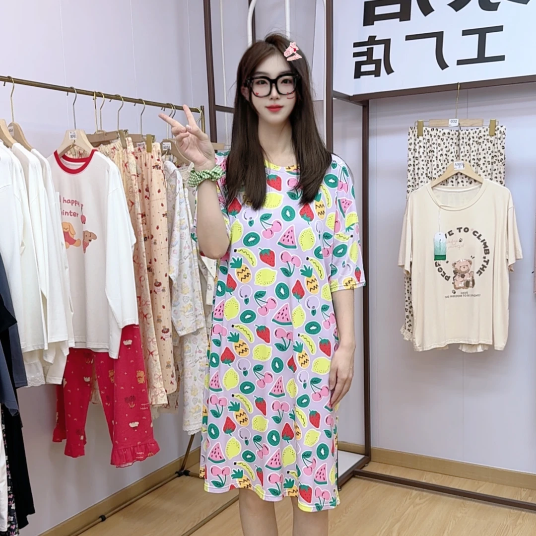6231【小水果睡裙】四季款短袖长裙柔软舒适亲肤透气薄款宽松