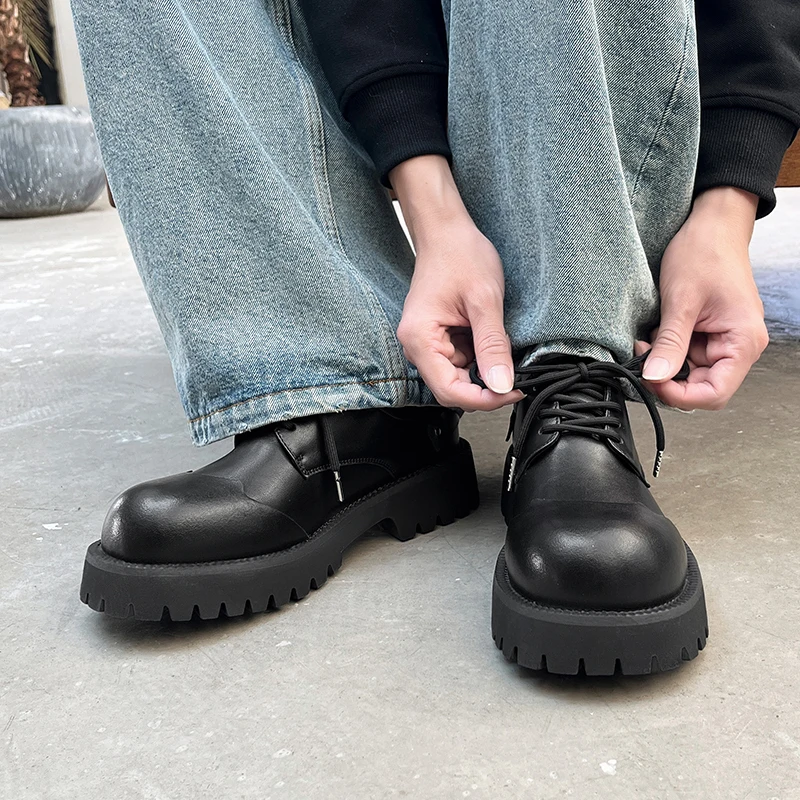 cleanfit增高德比鞋男黑色厚底翘头皮鞋通勤情侣米奇大头鞋学院风