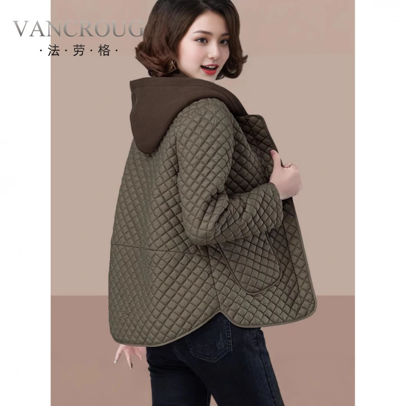 法劳格菱格棉服女2025秋冬新款时尚减龄中年妈妈装连帽宽松大码夹