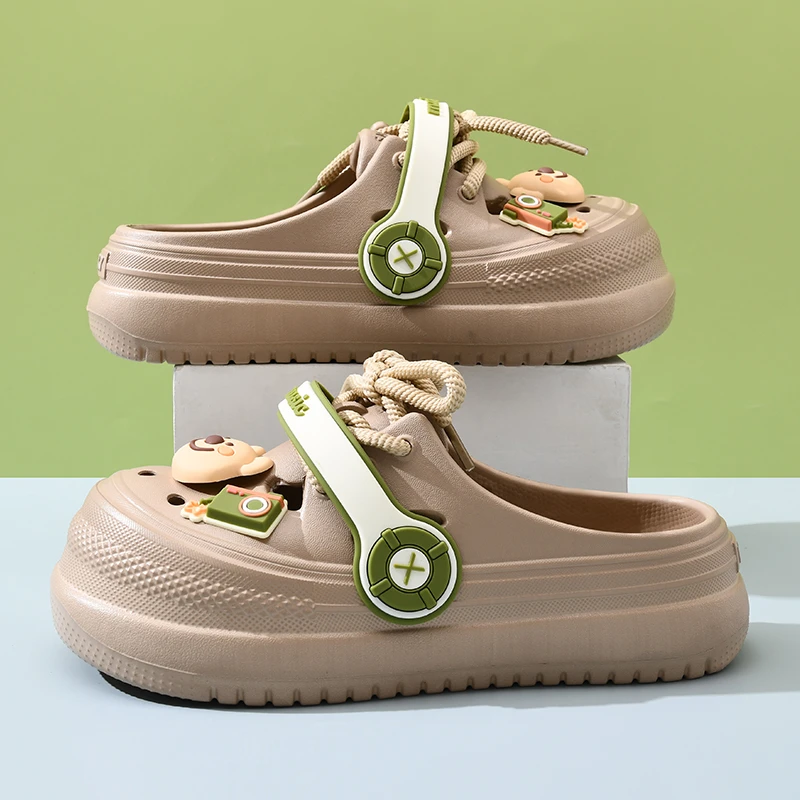 洞洞鞋女款厚底增高时尚包头拖鞋踩屎感朋克耳机鞋外穿软底凉拖鞋