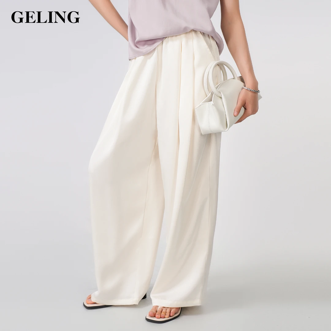 GELING/歌&玲2025新款春夏抓皱宽松直筒阔腿休闲长裤G512W124K